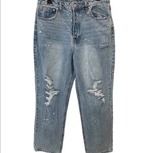 NOBO New Light Wash Super Hi Rise Relaxed Fit 90s Distressed Denim Blue Jeans